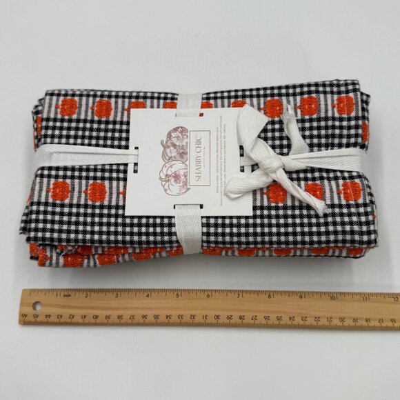 Shabby Chic Pumpkin Cloth Dinner Napkins Set of 8 20x20 Black White Checker Fall - Picture 7 of 7